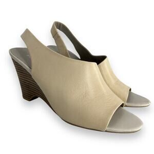 Franco Sarto Tahoe Slingback Wedge Heels Size 8.5 Ivory Beige Leather D'orsay